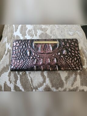 Brahmin Iridescent Plum Croc-Embossed Leather Wallet